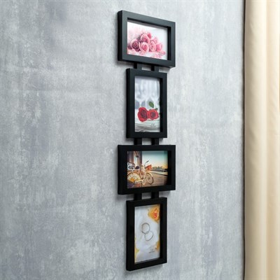 Фоторамка пластик на 4 фото 10*15см Лаконичность! черная 63*17см 1636574 - фото 58476