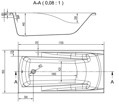 Ванна прямоуг. ZEN 180*85 белая без ножек WP-ZEN*180 - фото 58716