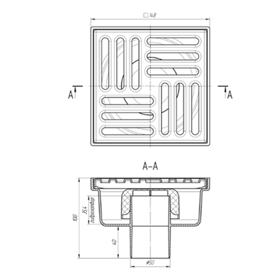 Трап вертикальный нерегулируемый с выпуском 50мм, с нерж. решеткой ТА5212 - фото 59460