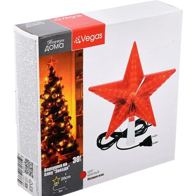 Гирлянда VEGAS эл. Звезда красная 30 красных мигающих LED ламп, 3м 220v 55086 - фото 60992