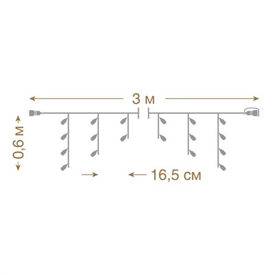 Гирлянда VEGAS эл. конструктор Бахрома 72 теплых LED ламп, прозрачный провод, 3*0,6 м 55011 - фото 61062