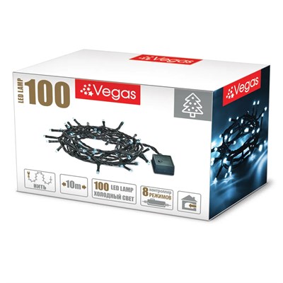 Гирлянда VEGAS эл.Нить 100 холодных LED ламп 10м 220v 55063 - фото 61202