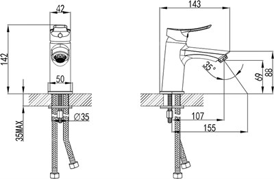 Смеситель AMPLEX для умывальника Milardo AMPSB00M01 - фото 62540