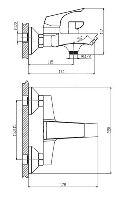 Смеситель Right для ванны с кор/изл RH 54 - фото 62580