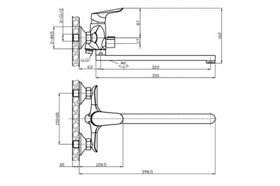 Смеситель ASTI для ванн, излив 350мм AT 31 - фото 62594