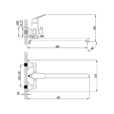 Смеситель NELSON для ванны Milardo с длинным изливом NELSBLCM10 - фото 62610