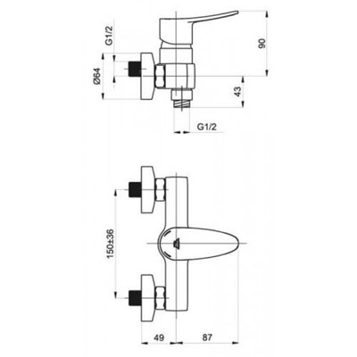 Смеситель RUBINETA Static-12 К для душа - фото 62759