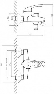 Смеситель Nega для ванны с коротким изливом, без акс. NG 54 - фото 62778
