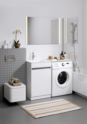 Тумба для ванной комнаты AQWELLA подвес.Forma 115 прав. для стир.машины с корзиной белая с раковиной - фото 62810