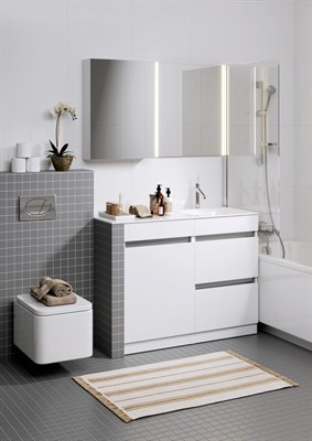 Тумба для ванной комнаты AQWELLA подвес.Forma 115 прав. для стир.машины с корзиной белая с раковиной - фото 62811