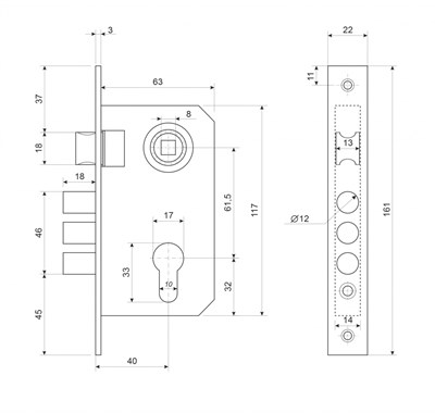 Замок врезной с ручкой LC-1603 G DUET золото - фото 63043