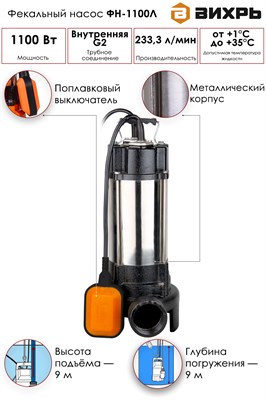 Насос ВИХРЬ фекальный ФН-1100Л - фото 63613