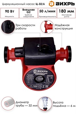Насос ВИХРЬ циркуляционный Ц-32/6 СТАНДАРТ 68/7/9 - фото 63684