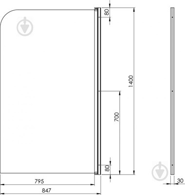 Шторка на ванну ALEX BAITLER 800*1400 прозрачное стекло 6мм AB181080C1 - фото 64080
