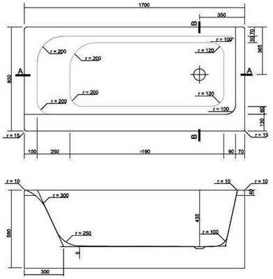 Ванна прямоуг. SMART 170*80 правая без ножек - фото 64598