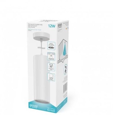 Светильник GAUSS LED накладной (подвесной) 12W 4100K 79*200мм (белый/белый) HD036 - фото 64678
