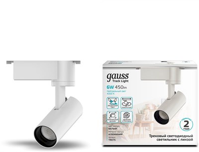 Светильник GAUSS трековый Цилиндр 6W 600Lm 4000K 180-220V IP20 45*155мм белый TR075 - фото 65312