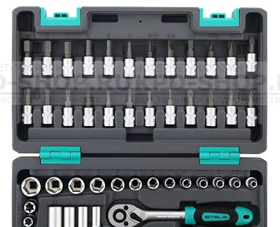 Набор инструментов STELS пластиковый кейс 1/4 CrV 57 предм 14101 - фото 65526