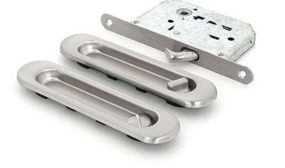 Ручки для раздвижных дверей PALLADIUM 01BK SN с замком (овальная ручка) - фото 66347
