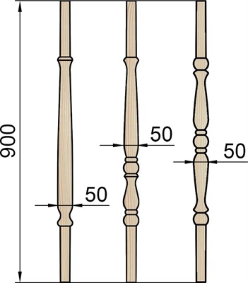 Балясина АРЕЛАН 50*50*900мм точеная тип2 нагель БТН2-50 А10301014 - фото 67056