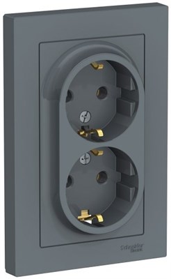 Розетка WESSEN AtlasDesign дв. з/к, 16А, в сборе, грифель ATN000724 - фото 67829