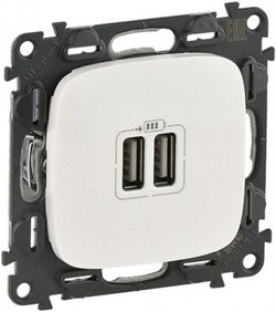 Розетка LEGRAND DIY VALENA Allure 2хUSB 1.5А (зарядка 5В) белая 754995 - фото 68916