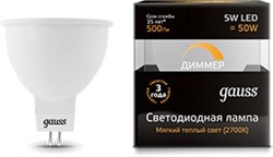 Лампа Gauss LED MR16 GU5.3-dim 5W SMD AC220-240V 2700K EB101505105-D диммируемая - фото 69892