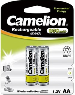 Батарейки CAMELION AA-600mAh Ni-Cd (NC-AA600BP2, аккумулятор,1,2В) BL-2шт (блистер) 1657 - фото 74336