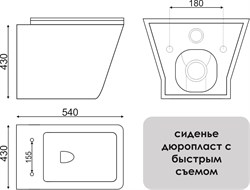 Унитаз ГРАНДФАЯНС подвесной безободковый, с крышкой дюропласт микролифт SM9310 - фото 76913