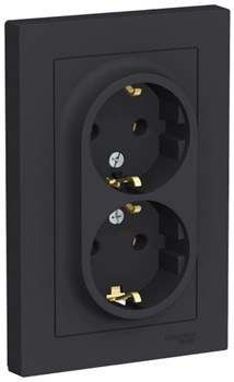 Розетка WESSEN AtlasDesign дв. з/к, 16А, в сборе, карбон ATN001024 - фото 80028