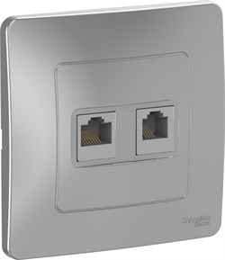 Розетка WESSEN BLANCA BLNIS045113 С/У двойная: комп.RJ45, кат.5E + телефон. RJ11, алюминий - фото 80041