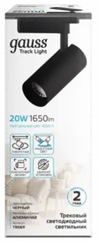 Светильник Gauss трековый Цилиндр 20W 1650Lm 4000K 180-240V IP20 65*210мм черный TR069 - фото 80643