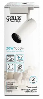 Светильник Gauss трековый Цилиндр 20W 1650Lm 4000K 180-240V IP20 65*210мм белый TR068 - фото 80645