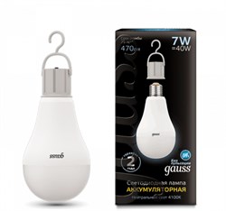Лампа GAUSS LED A60 7W E27 470Lm 4100K с Li-Ion аккумулятором 102402207 - фото 81611