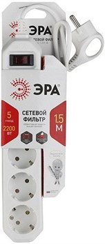 Сетевой фильтр ЭРА USF-5es-1.5m-W бел/зазем/выкл 5гн 1.5м 3x0,75мм2 - фото 82733