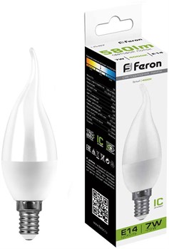 Лампа светодиодная Feron 7W 230V E14 4000K на ветру LB-97 25761 - фото 82749