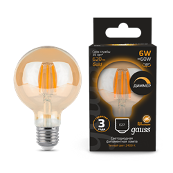 Лампа Gauss LED Filament G95 E27 6W Golden 2400K 105802006 - фото 83052