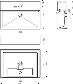Умывальник на столешницу Novel Slim 60*35 белый - фото 83184
