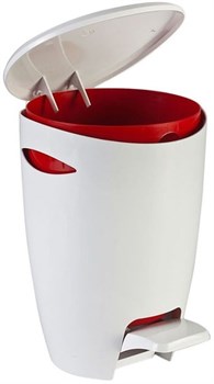 Урна PRIMANOVA с крышкой и педалью 5л бело-красная 20*23*30см M-E04-04 - фото 83241