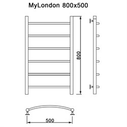 Полотенцесушитель MyFrea My London 80/50 водяной, универс.подкл. - фото 84475