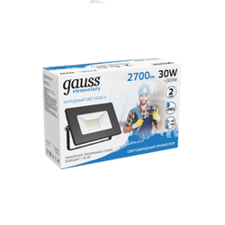 Прожектор GAUSS LED Elementary 30W 2700Lm IP65 6500K 200-240V черный 613100330 P - фото 84508