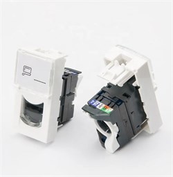 Модуль розеточный Shelbi Cat 5 UTP с лицевой панелью, со шторкой 45*22,35мм SKJ-FP1M-5E-W - фото 85386