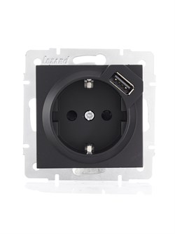 Розетка LEZARD VESNA с/з+USB разъем, чёрная матовая 742-4288-181 (механизм) - фото 85689