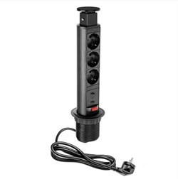 Блок Shelbi выдвижной настольный розеточный на 3 розетки 200B, 2 USB, чёрный STV-3S-2U-B - фото 85720