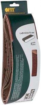 Ленты FIT шлифовальные бесконечные, водостойкие, на тканевой основе, 5шт 75*533мм Р100 39695 - фото 86625