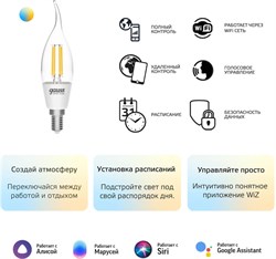 Лампа Gauss LED Smart Home Filament СF35 4,5W 495Lm E14 2000К-6500K изм.цвет.темп+дим. 1280112 - фото 87373