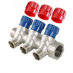 Коллектор Valtec нар. резьба с регул. кранами 3 вых. 3/4*1/2 Vtc560N - фото 87522
