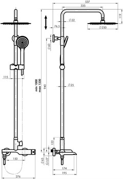 Душевая система RUBINETA OLO BK/Ultra 10 SW DV 3/4 625123 - фото 88097