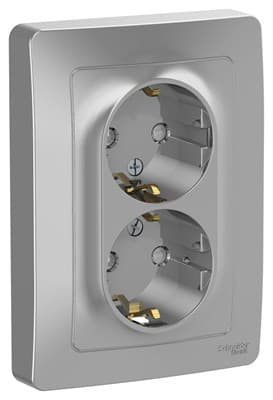 Розетка WESSEN BLNRS001123 С/У двойная с/з со шторк. 16А, 250В, алюминий - фото 9190