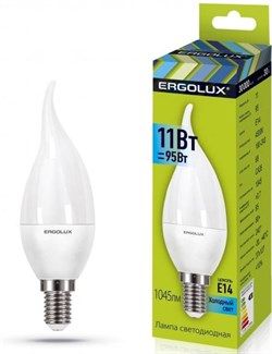 Лампа светодиодная ERGOLUX свеча на ветру LED-CA35-11W-E14-4500K 14235 - фото 92700